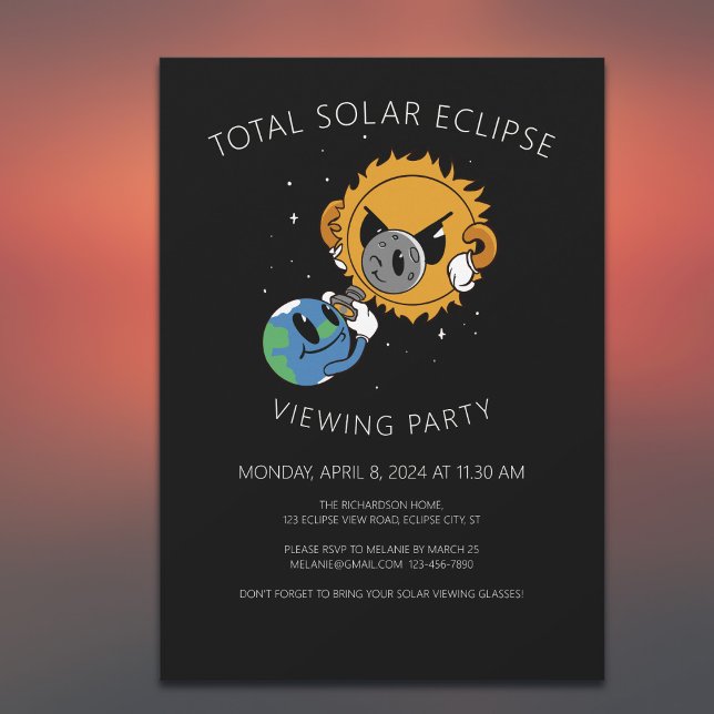 Fun April 8 2024 Total Solar Eclipse View Party Inbjudningar (All text fields are editable. Add the required details via the template  )