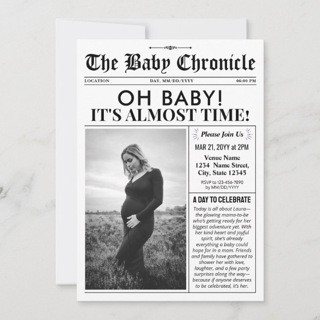 Fun Baby Shower Invitation | Newspaper Baby Invite Julkort (Framsida)