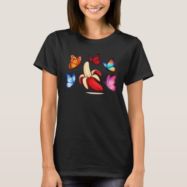Fun Banana with Vibrant Butterflies T Shirt (Framsida)