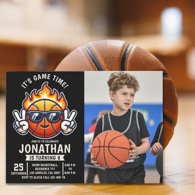 Fun Basketball Birthday boy with photo Inbjudningar (Skapare uppladdad)