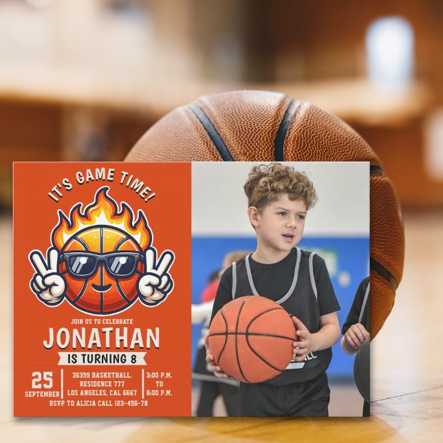 Fun Basketball Birthday boy with photo Inbjudningar (Skapare uppladdad)