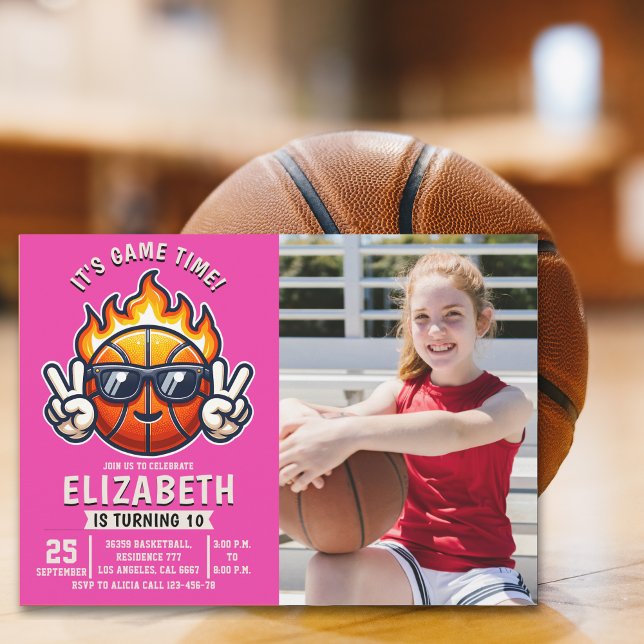 Fun Basketball Birthday Girl with photo Inbjudningar (Skapare uppladdad)