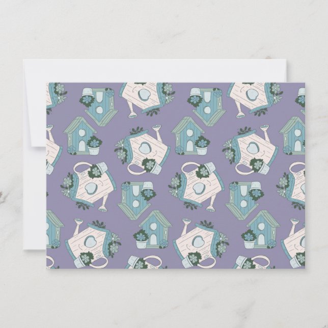 Fun Birdhouse Design Purple Blue White Inbjudningar (Framsida)