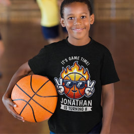 Fun Birthday Boy with Basketball Theme T Shirt