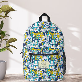 Fun Blue Yellow Dogs Pattern Personalized Name