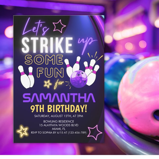 Fun Bowling party Design for Girls Inbjudningar (Skapare uppladdad)