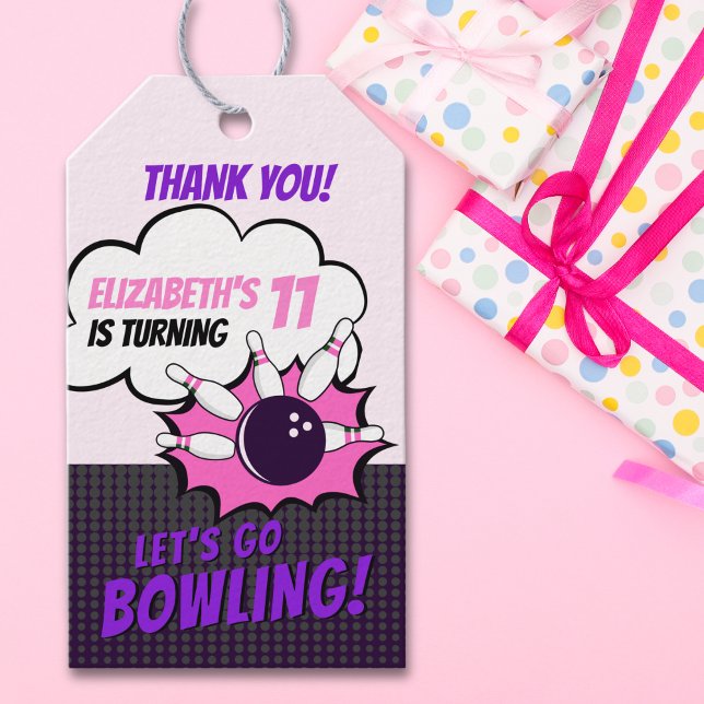 Fun Bowling-Style Birthday Girls Presentetikett (Skapare uppladdad)