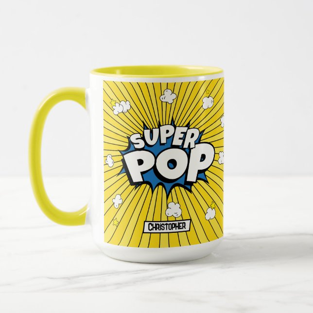 Fun Bright Cute SUPER POP! Comic Book Pop Art Pun Mugg (Vänster)