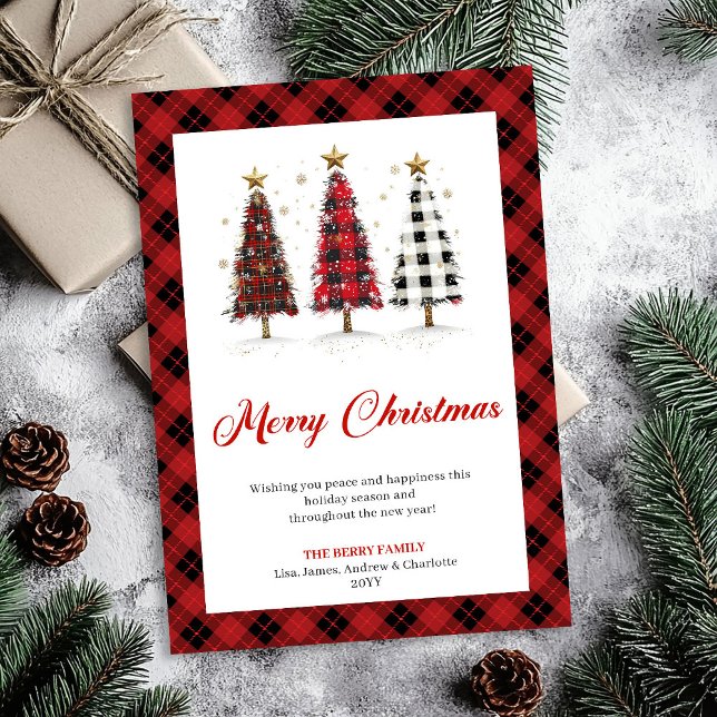 Fun Buffalo Plaid Christmas Tree Holiday Greeting Julkort (Fun Buffalo Plaid Christmas Tree Holiday Greeting)