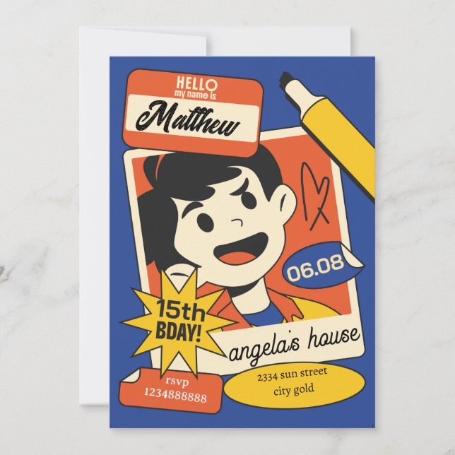 Fun Cartoon Birthday Invitation – Colorful Kids  Inbjudningar (Framsida)