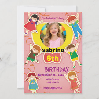 Fun Cartoon Birthday Invitation – Colorful Kids  Inbjudningar