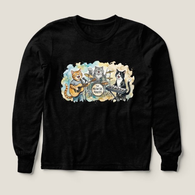 Fun Cat Band Music Piano Drums Keyboard T Shirt (Design framsida)
