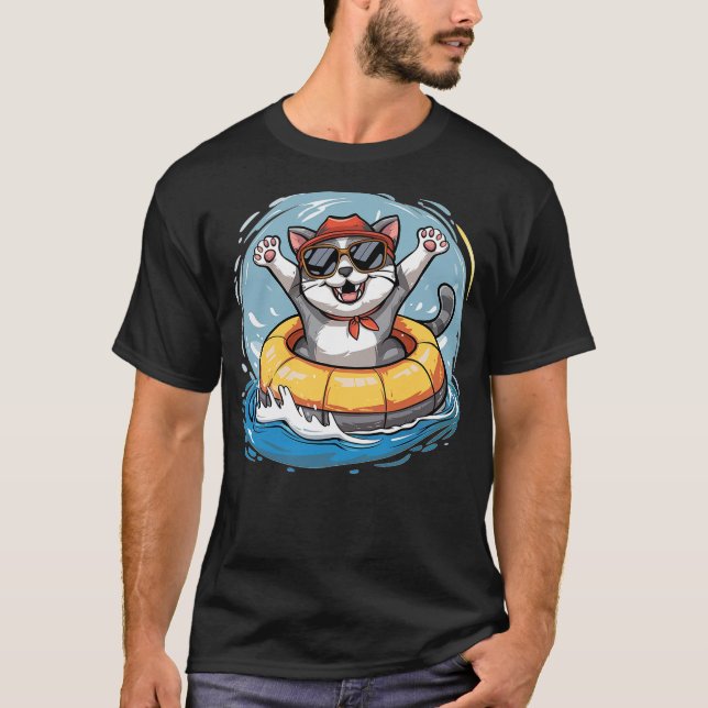 Fun Cat loves River tubing T Shirt (Framsida)