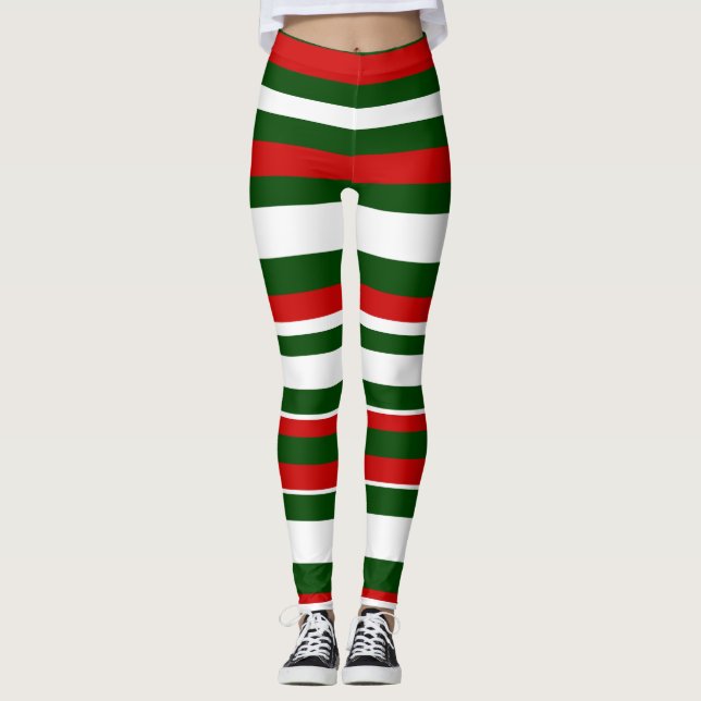 Fun Christmas Deck the Halls Crew Red Green Stripe Leggings (Framsida)