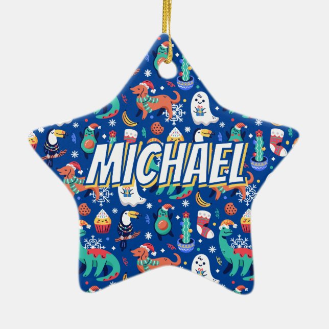 Fun Christmas Dinosaur Dog Parrot Avocado Cactus Julgransprydnad Keramik (Baksidan)