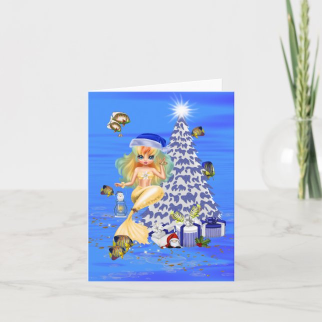 Fun Christmas Mermaid greetings card Kort (Framsida)