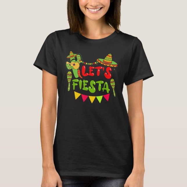Fun Cinco De Mayo Mexican Playing Guitar Cactus Le T Shirt (Framsida)