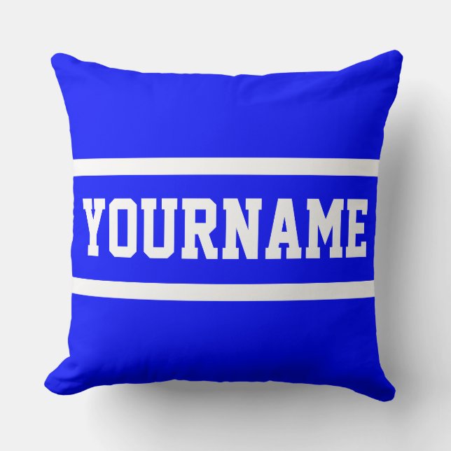 Fun Classy Bright Blue Athletic Text White Stripes Kudde (Framsida)