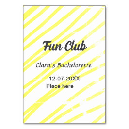 Fun Club bachelorette party yellow lines backgroun Bordsnummer
