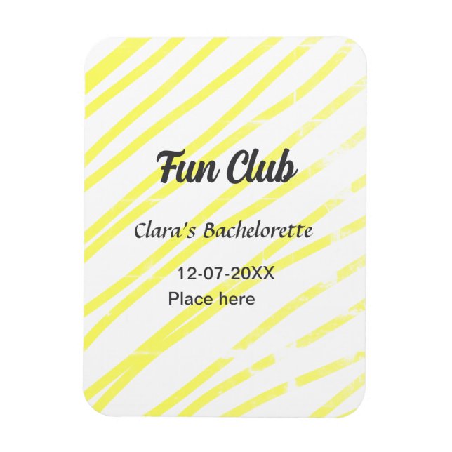 Fun Club bachelorette party yellow lines backgroun Magnet (Vertikal)