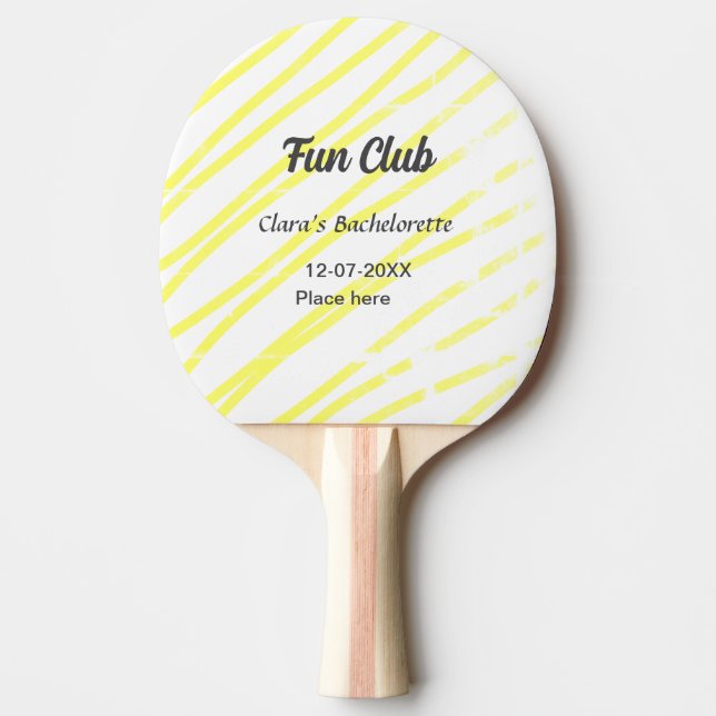 Fun Club bachelorette party yellow lines backgroun Pingisracket (Framsidan)