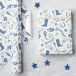 Fun Coastal Cowgirl Bach Club Pattern Presentpapper<br><div class="desc">Playful pattern in blue white tones featuring coastal / cowgirl elements (cowgirl boot,  hat,  horseshoe,  horse,  stars,  bows,  cherries,  seahorse,  starfish,  shell,  howdy,  yeehaw typography) as coastal / beach party / event gift wrap for bachelorette,  bridal shower,  birthday party,  graduation party etc. Small and large pattern size available.</div>