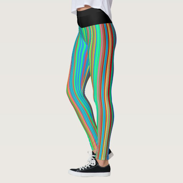 Fun Colorful Stripes Pattern Leggings (Vänster)