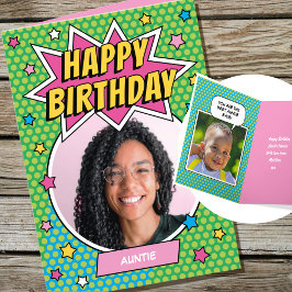 Fun Comic Birthday Stars Auntie Custom Photos Kort