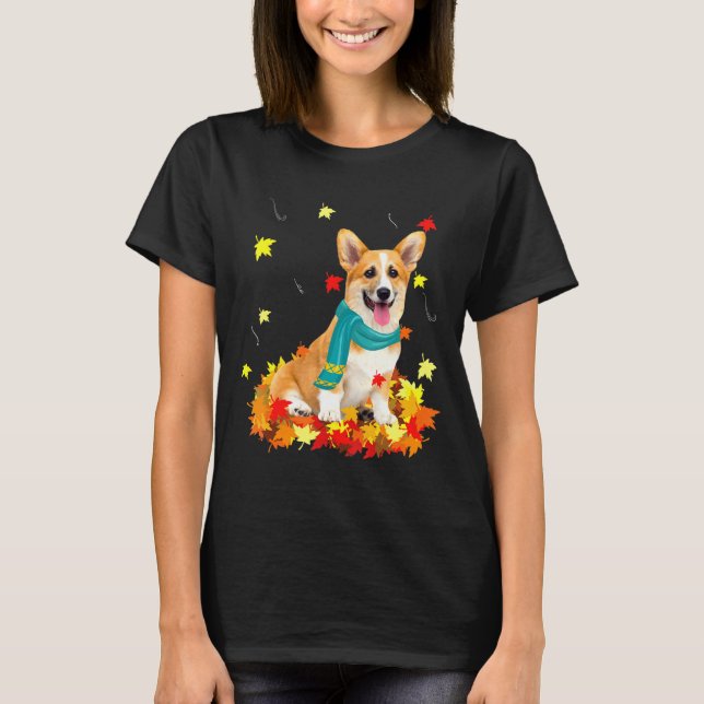 Fun Corgi Thanksgiving Autumn Dog T Shirt (Framsida)