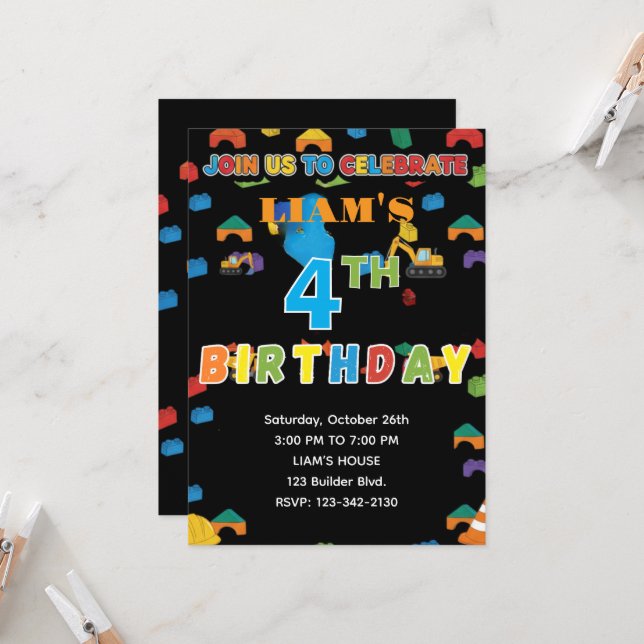 Fun Customizable Construction Birthday Invitation Inbjudningar (Fram/Back In Situ)