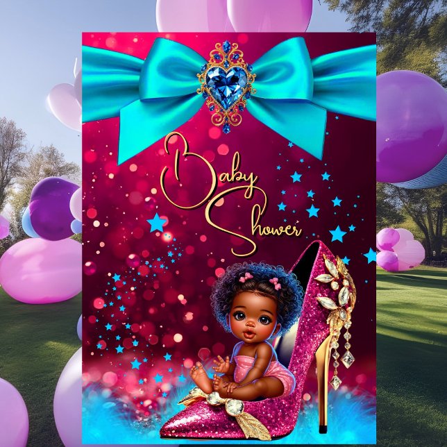 Fun Cute Baby Shower Girl Pink Blue Baby Shoe Inbjudningar (Skapare uppladdad)