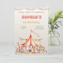 Fun Cute Red Circus Kids Birthday Inbjudningar