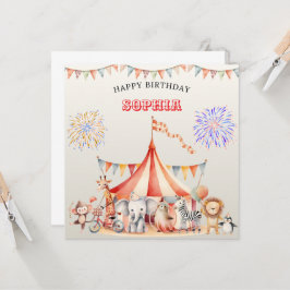 Fun Cute Red Circus Kids Birthday Kort