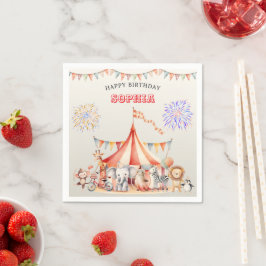 Fun Cute Red Circus Kids Birthday Pappersservett