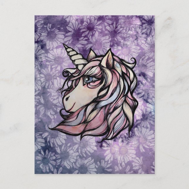 Fun cute unicorn art unicorns design vykort (Framsida)