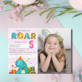 Fun Dinosaur Stomp Chomp and roar Birthday Girl Inbjudningar