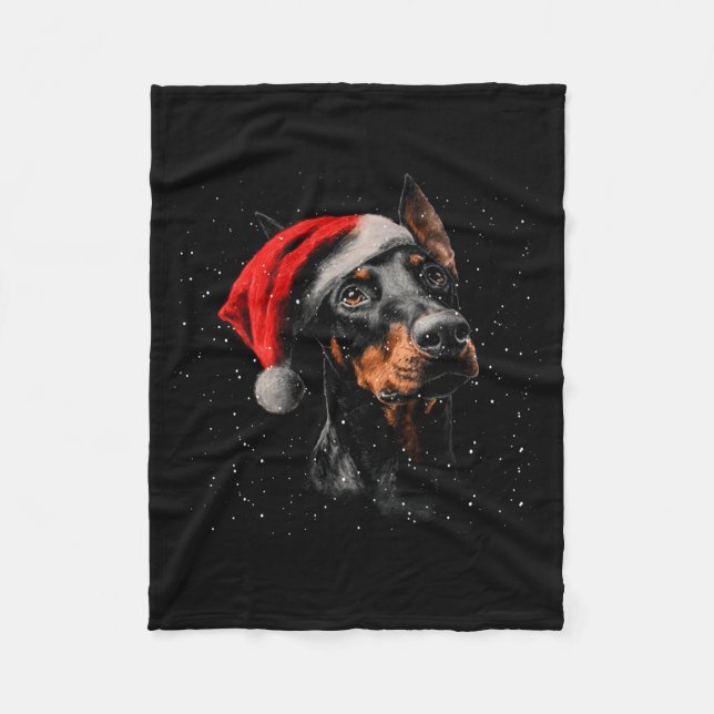 Fun Doberman Dog Christmas Lights Santa Hat Long S Fleecefilt (Framsidan)