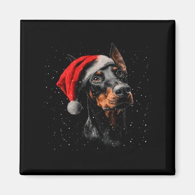 Fun Doberman Dog Christmas Lights Santa Hat Long S Magnet (Framsidan)