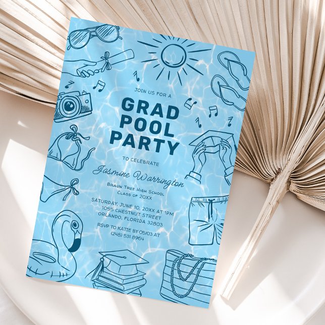 Fun Doodle Pool Party Graduation Inbjudningar (Skapare uppladdad)