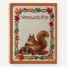 Fun Embroidered Squirrel & Acorns Fall Foliage
