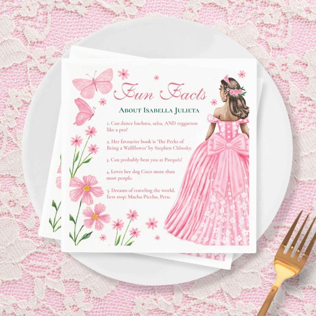 Fun Facts Blush Pink Quinceañera Floral Pappersservett (Fun Facts Blush Pink Quinceañera Floral Napkins)