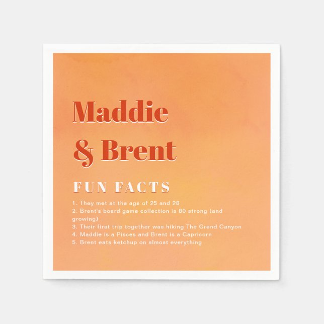 Fun Facts Bold Modern Orange Sunset Joyful Wedding Pappersservett (Framsidan)