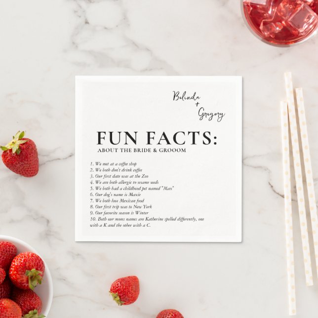Fun Facts Wedding Cocktail Text Black White Pappersservett (Insitu)