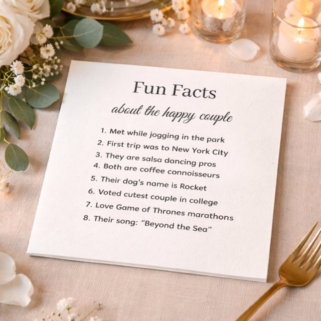 Fun Facts Wedding Napkins Personalized Couple Stor Pappersservett (Skapare uppladdad)