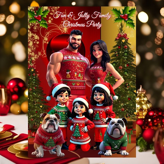 Fun Family Christmas Holiday Party Ugly Sweaters Inbjudningar (Skapare uppladdad)