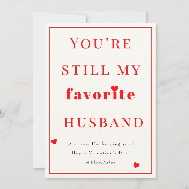 Fun Favorite Husband Valentine's Day Holiday Card Julkort (Framsida)