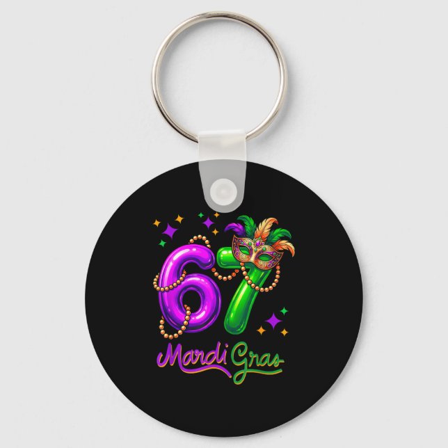 Fun Festive 67 Mardi Gras Party Balloons Beads Mas Nyckelring (Framsida)