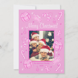 Fun & Festive Pink Doodle Holiday Card Julkort