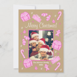 Fun & Festive Pink Doodle Holiday Card Julkort