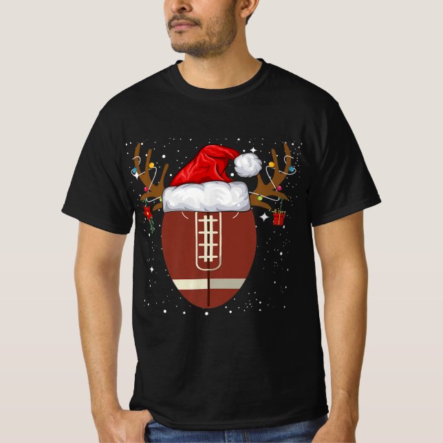 Fun Football Reindeer Santa Hat Christmas Holiday  T Shirt (Framsida)